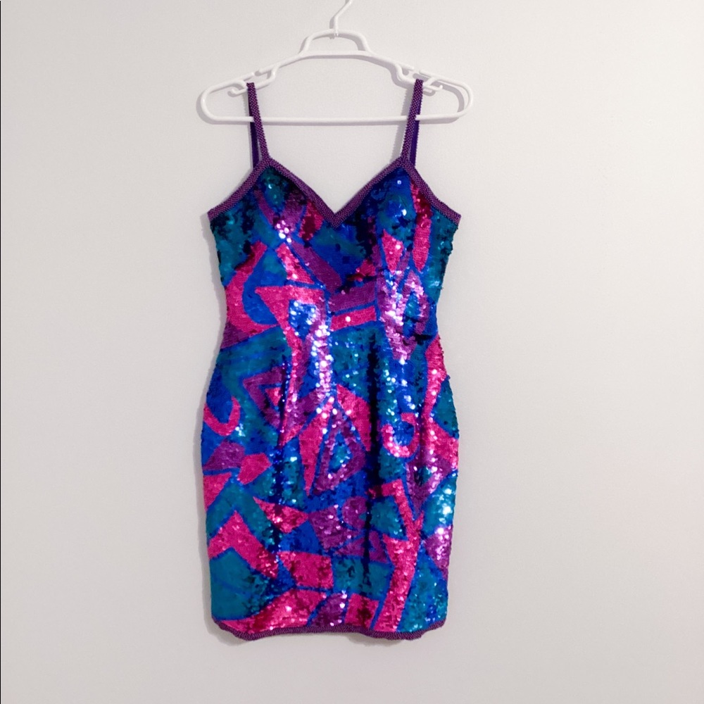 Vintage Alyce Designs Sequin Dress Pink, Purple and Blue